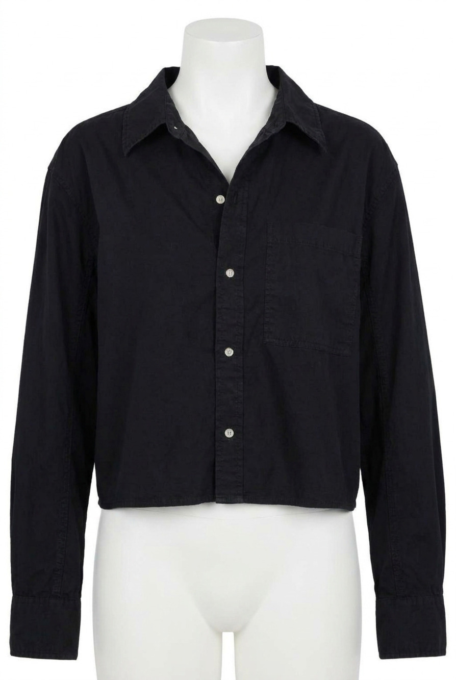 NEW AMO ruth crop button down shirt in black